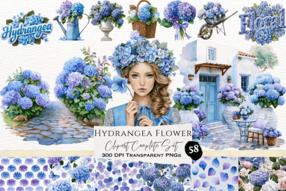 Download Hydrangea Flower Watercolor Clipart Set - Flower Collection