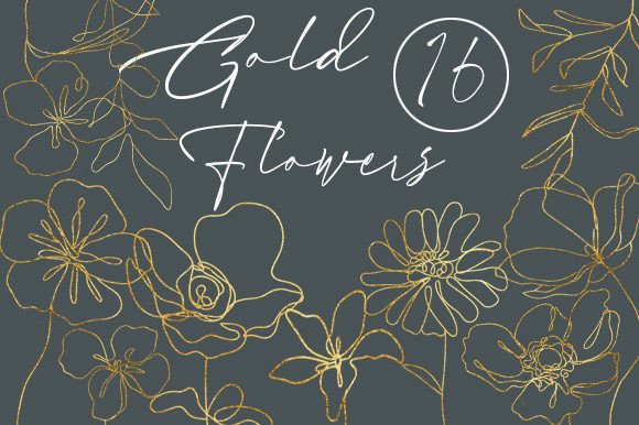 Download Golden Linear Flowers, Floral Minimalism - Flower Collection