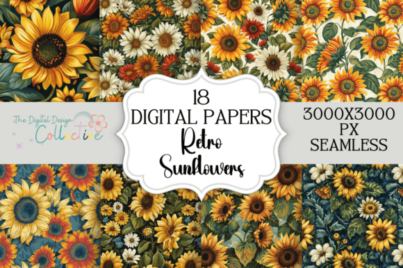 Download Retro Sunflowers Seamless Pattern Papers - Flower Collection