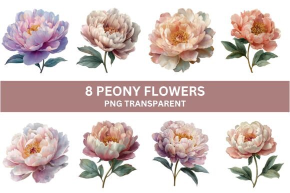 Download 8 Elegant Peony Flower Clipart Set - Flower Collection