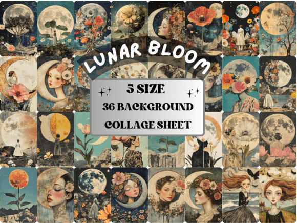 Download Whimsy Lunar Bloom Collage Paper - Premium Resources