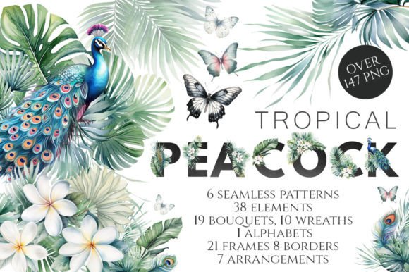 Download Tropical Floral and Peacocks - Premium Bundle