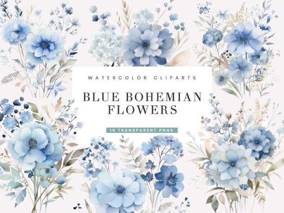 Download Watercolor Blue Bohemian Flower Clipart - Flower Collection
