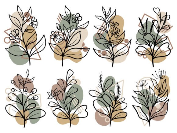 Download Botanical Line Art Flower and Leaves - Flower Collection