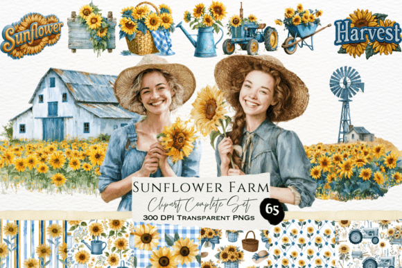 Download Sunflower Farm Watercolor Clipart Set - Flower Collection
