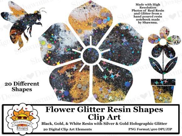 Download Black Gold Glitter Resin Flowers Clipart - Flower Collection