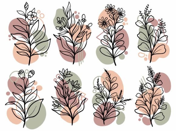 Download Botanical Line Art Flower and Leaves - Flower Collection