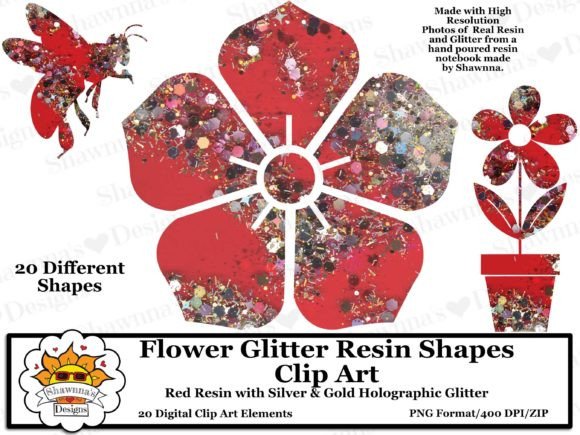 Download Red Resin Glitter Flower Shapes Clipart - Flower Collection